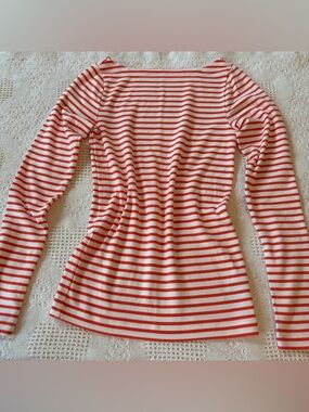 Striped Boatneck Top in Peach and White Gap